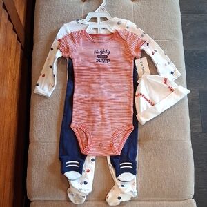 Carter's Red & Navy Striped 'Mighty MVP' Baby One-Piece Set
